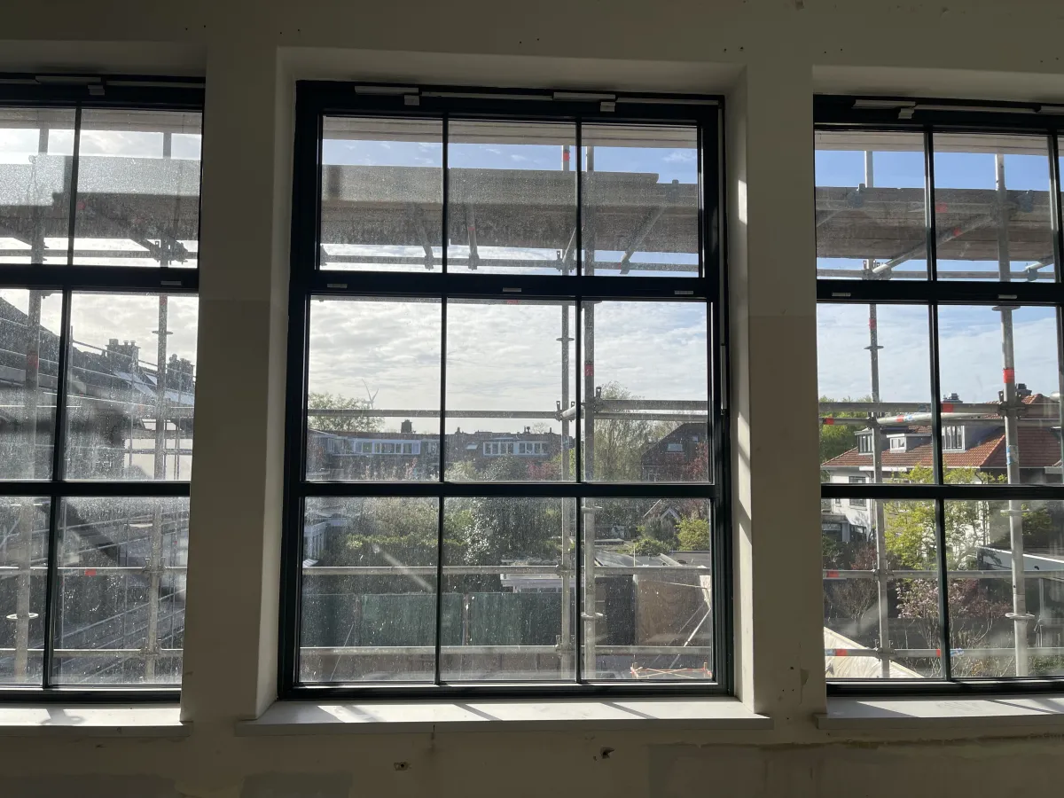 Large Dark Green Steel-Framed Multi-Pane Windows – Industrial Style, New/Near-New Condition