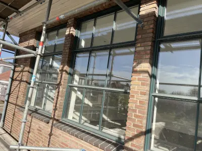 Large Dark Green Steel-Framed Multi-Pane Windows – Industrial Style, New/Near-New Condition