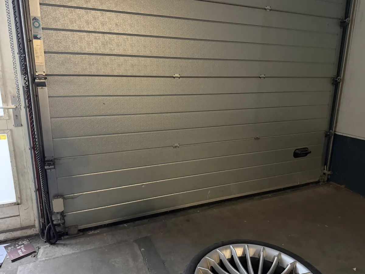 Industrial Sectional Overhead Garage Door with Wicket Door - Grey Steel, Large Format