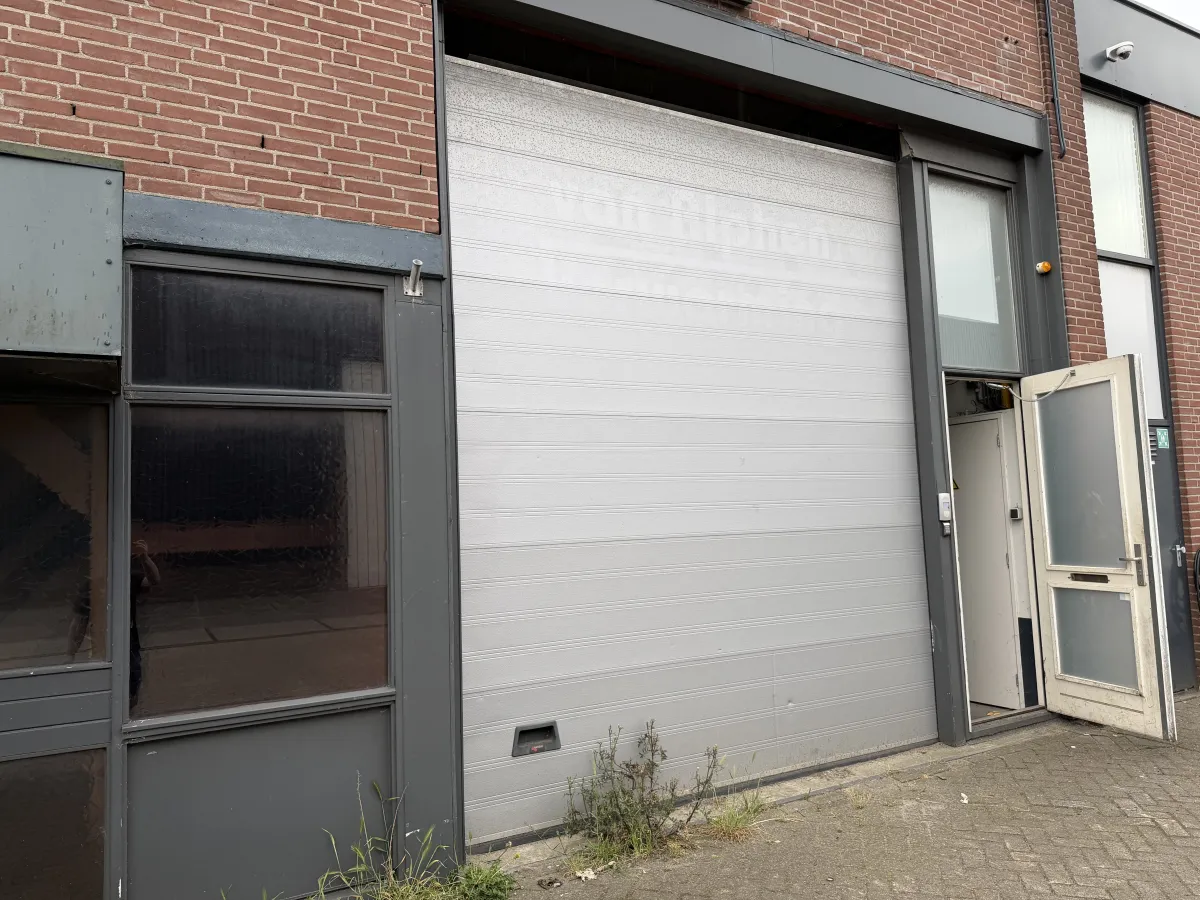 Industrial Sectional Overhead Garage Door with Wicket Door - Grey Steel, Large Format