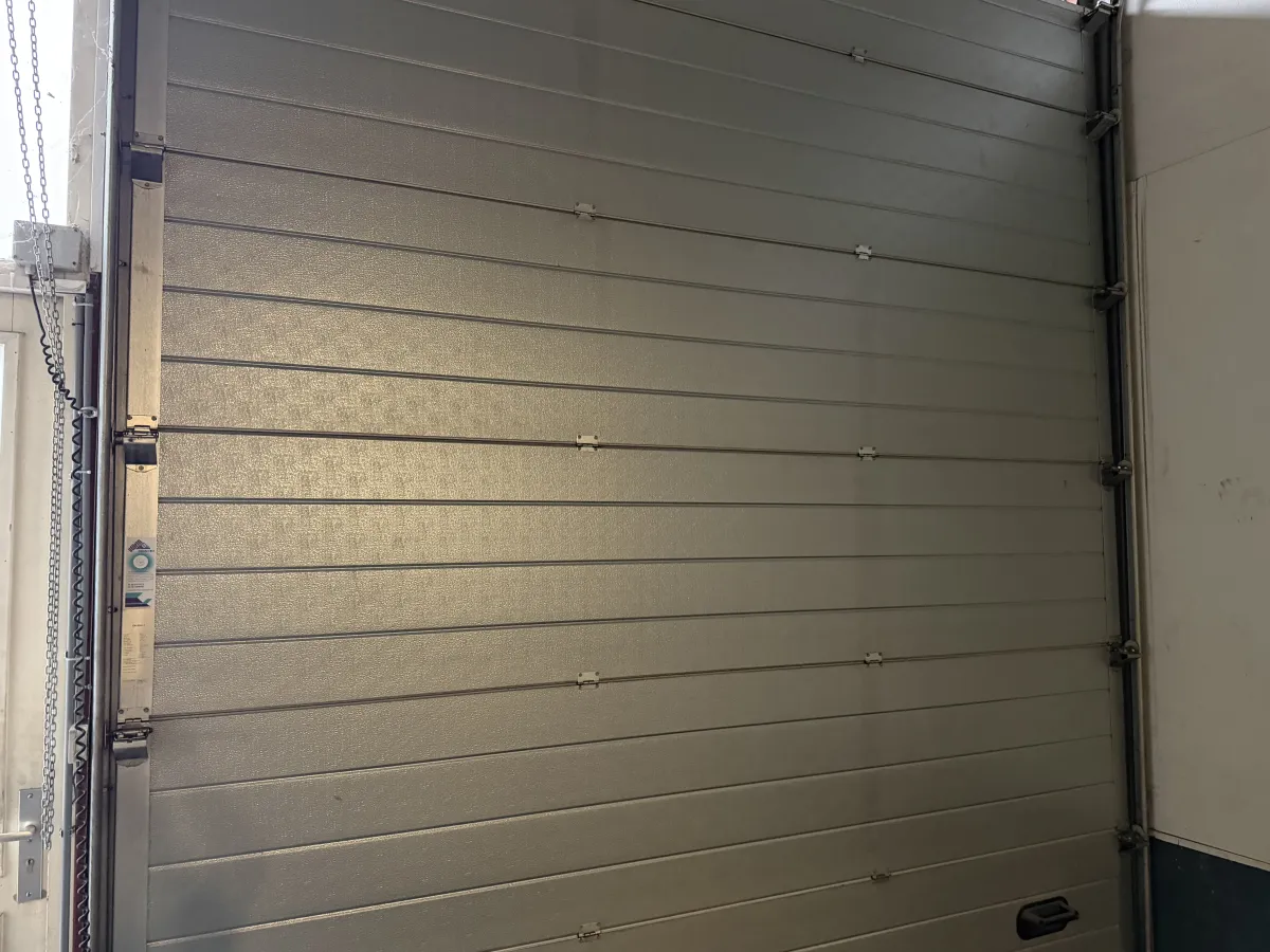 Industrial Sectional Overhead Garage Door with Wicket Door - Grey Steel, Large Format