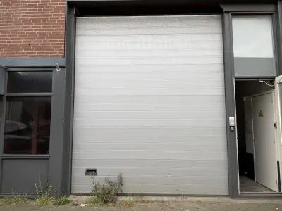 Industrial Sectional Overhead Garage Door with Wicket Door - Grey Steel, Large Format