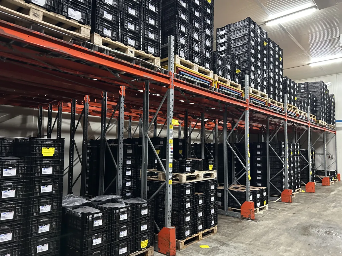 Used Heavy-Duty Pallet Racking System – Orange Beams, Galvanised Uprights, Multi-Bay