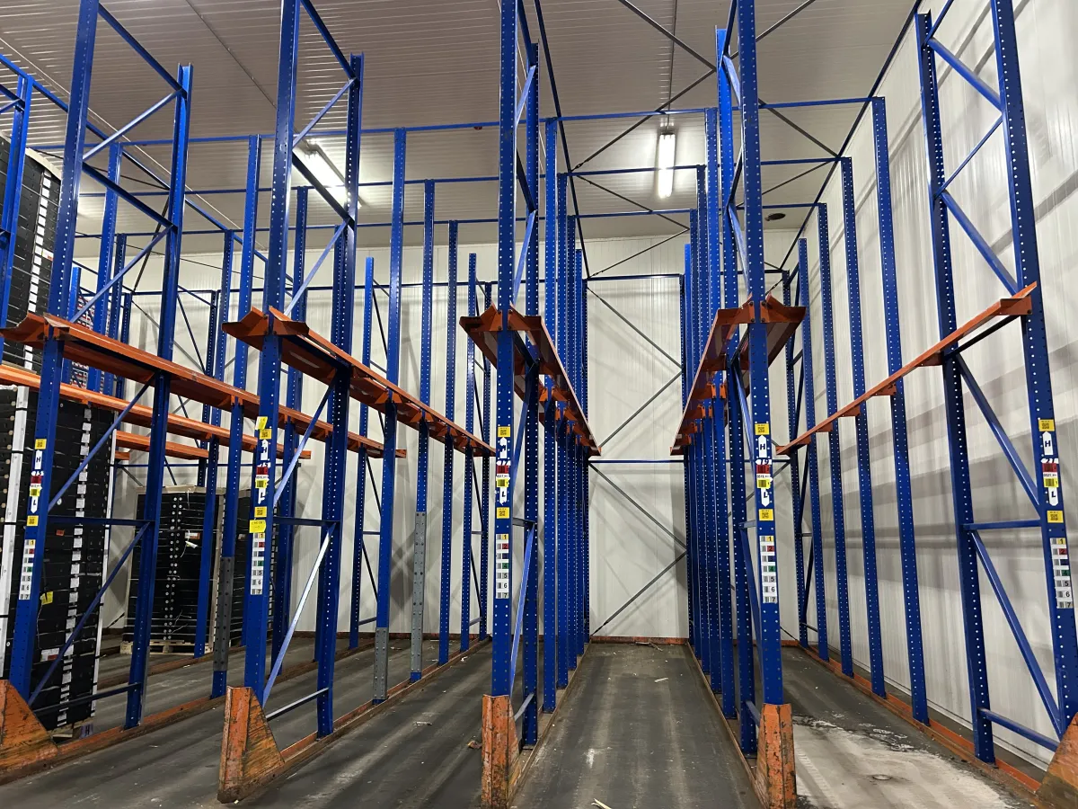 Heavy-Duty Drive-In Pallet Racking System Blue/Orange Steel Warehouse Storage