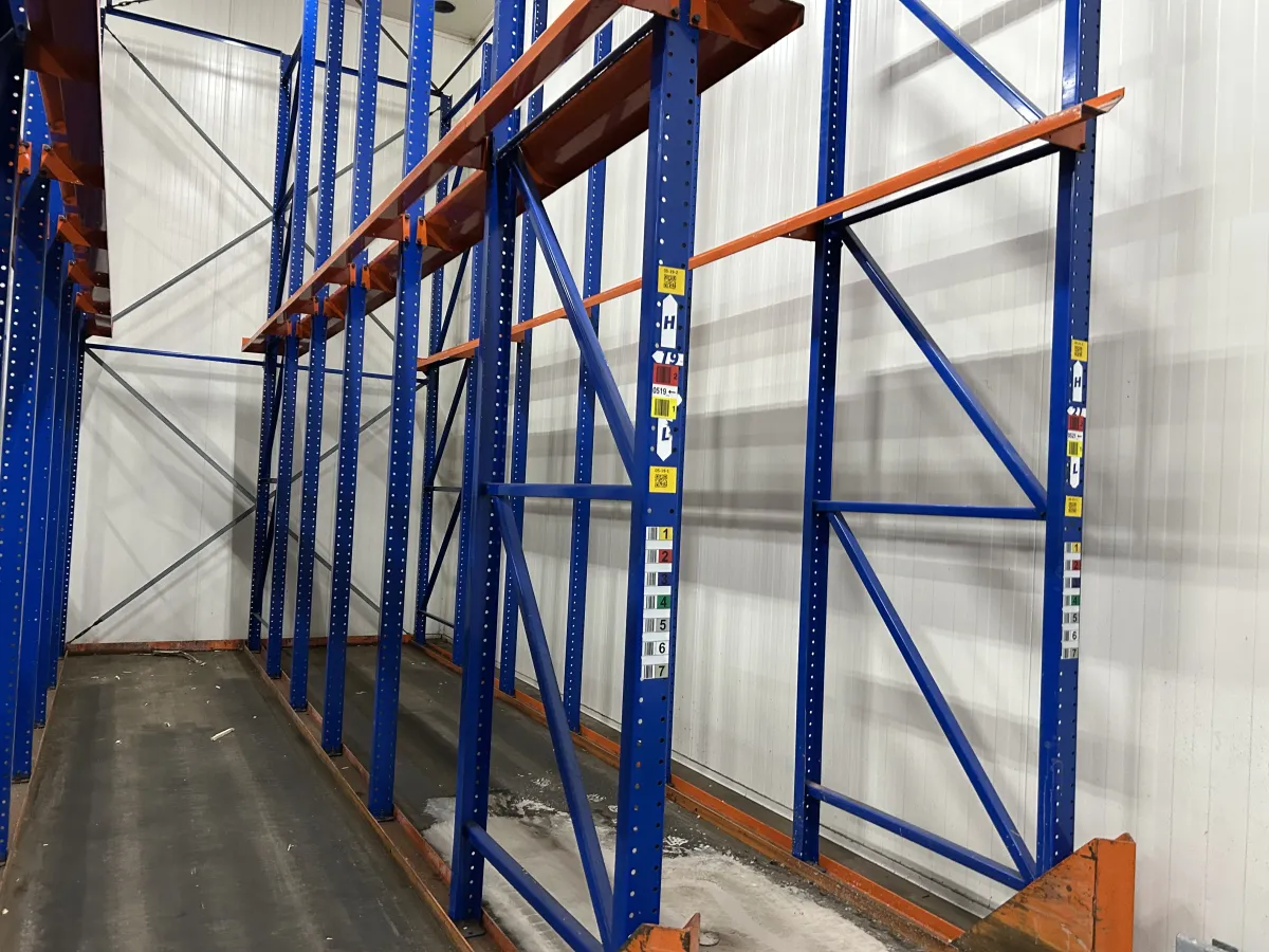 Heavy-Duty Drive-In Pallet Racking System Blue/Orange Steel Warehouse Storage
