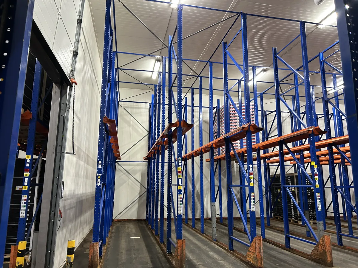 Heavy-Duty Drive-In Pallet Racking System Blue/Orange Steel Warehouse Storage