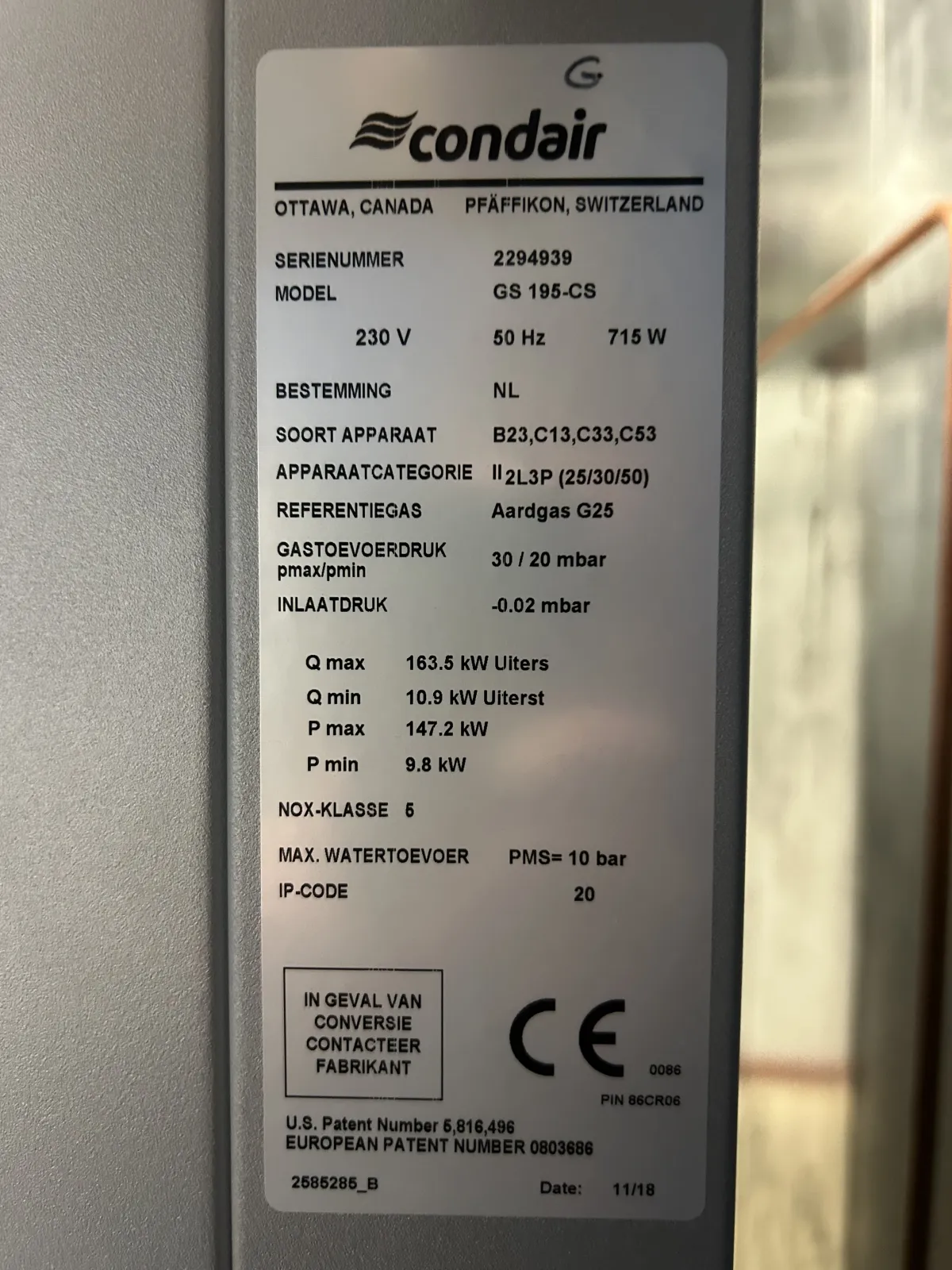 Condair GS 195-CS Gas-Fired Steam Humidifier Unit – Serial 2294939 (2018)