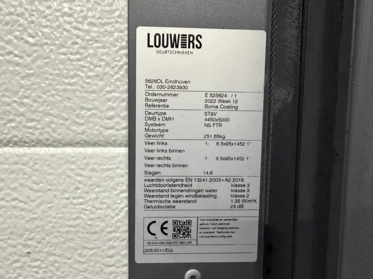 Louwers Sectional Industrial Door ST9V – 4450x5000mm, 2022, with Motor Unit