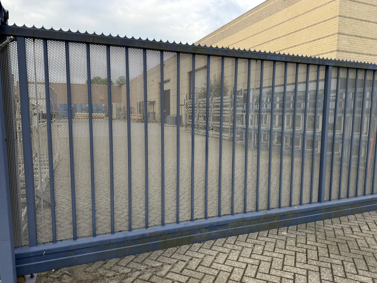 Motorised Industrial Sliding Gate, Perforated Mesh, 8,05 mtr Wide