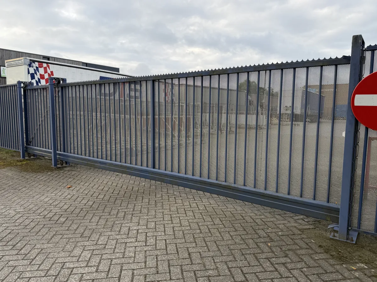 Motorised Industrial Sliding Gate, Perforated Mesh, 8,05 mtr Wide