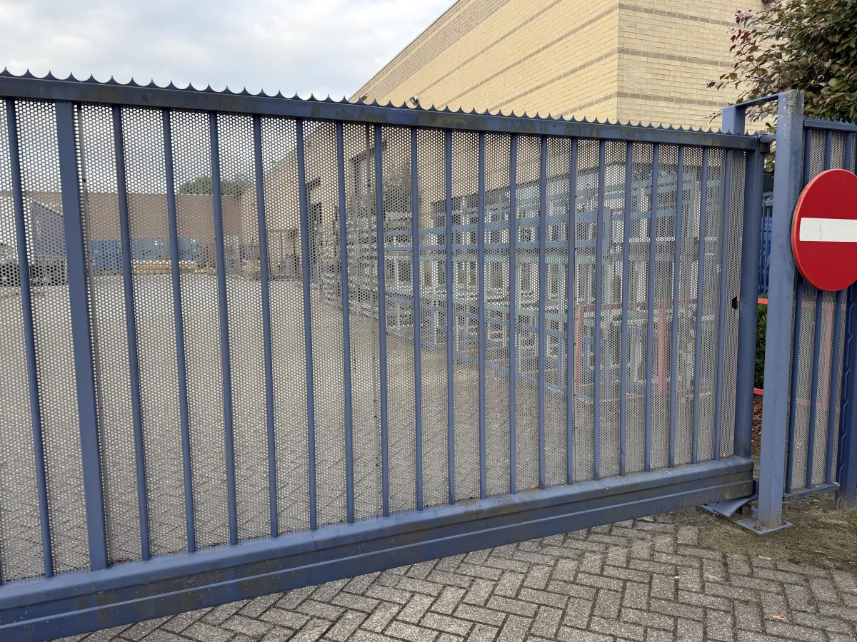Motorised Industrial Sliding Gate, Perforated Mesh, 8,05 mtr Wide