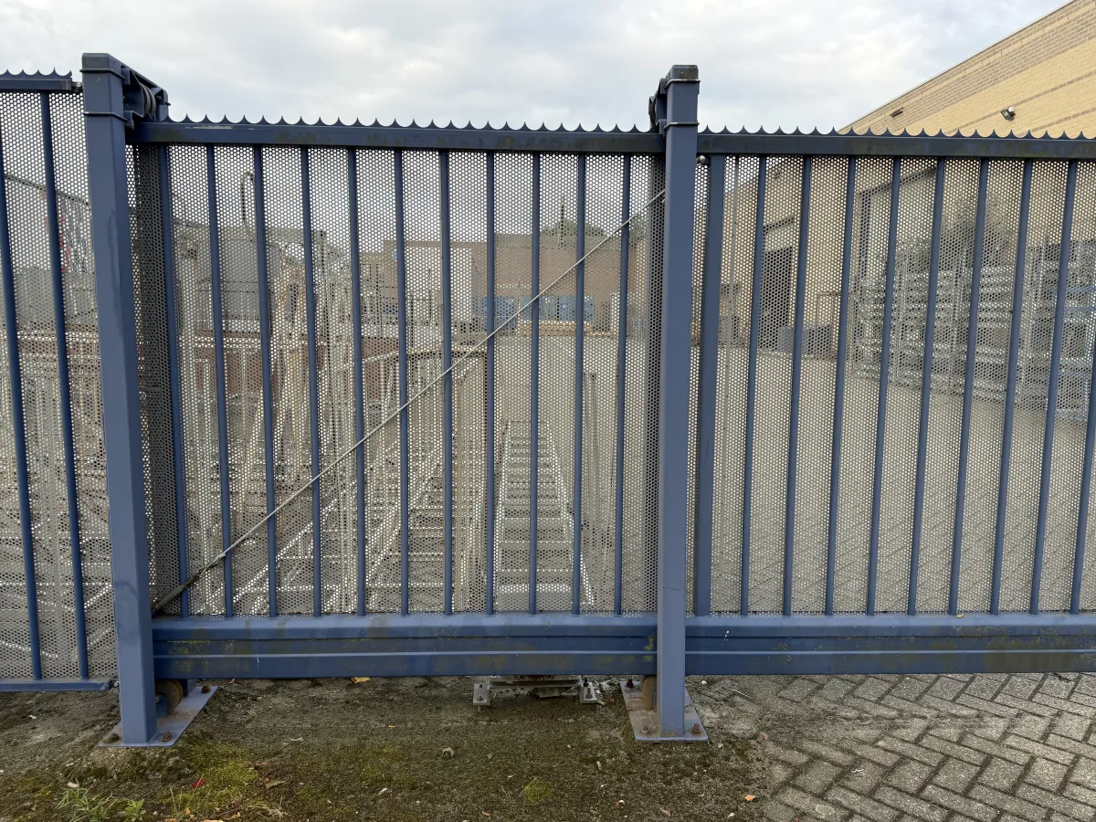 Motorised Industrial Sliding Gate, Perforated Mesh, 8,05 mtr Wide