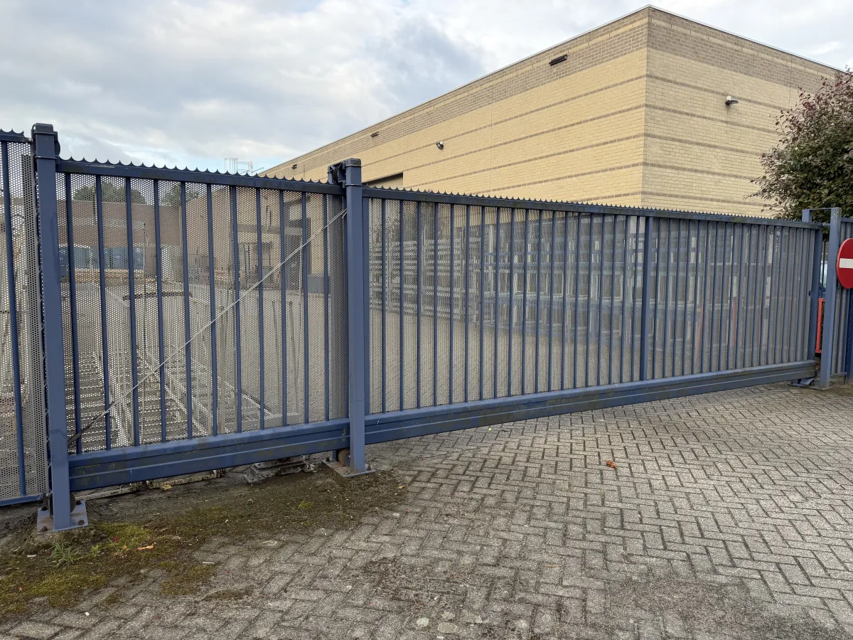Motorised Industrial Sliding Gate, Perforated Mesh, 8,05 mtr Wide
