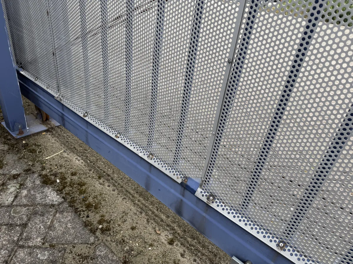 Heavy-Duty Blue Steel Sliding Gate with Anti-Climb Spikes – Approx. 8m Wide