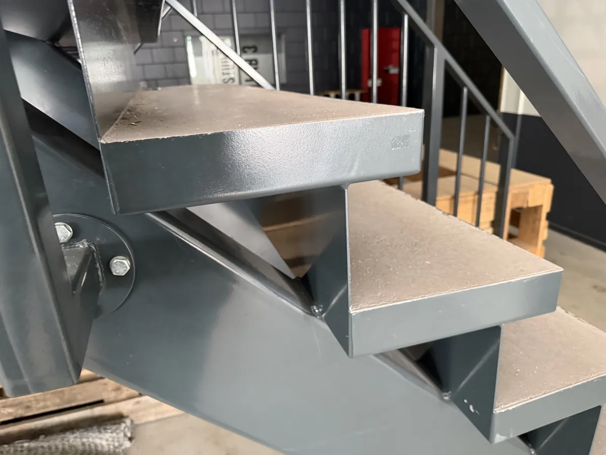 Industrial Steel Mezzanine Staircase with Landing Platform and Railings - Dark Grey