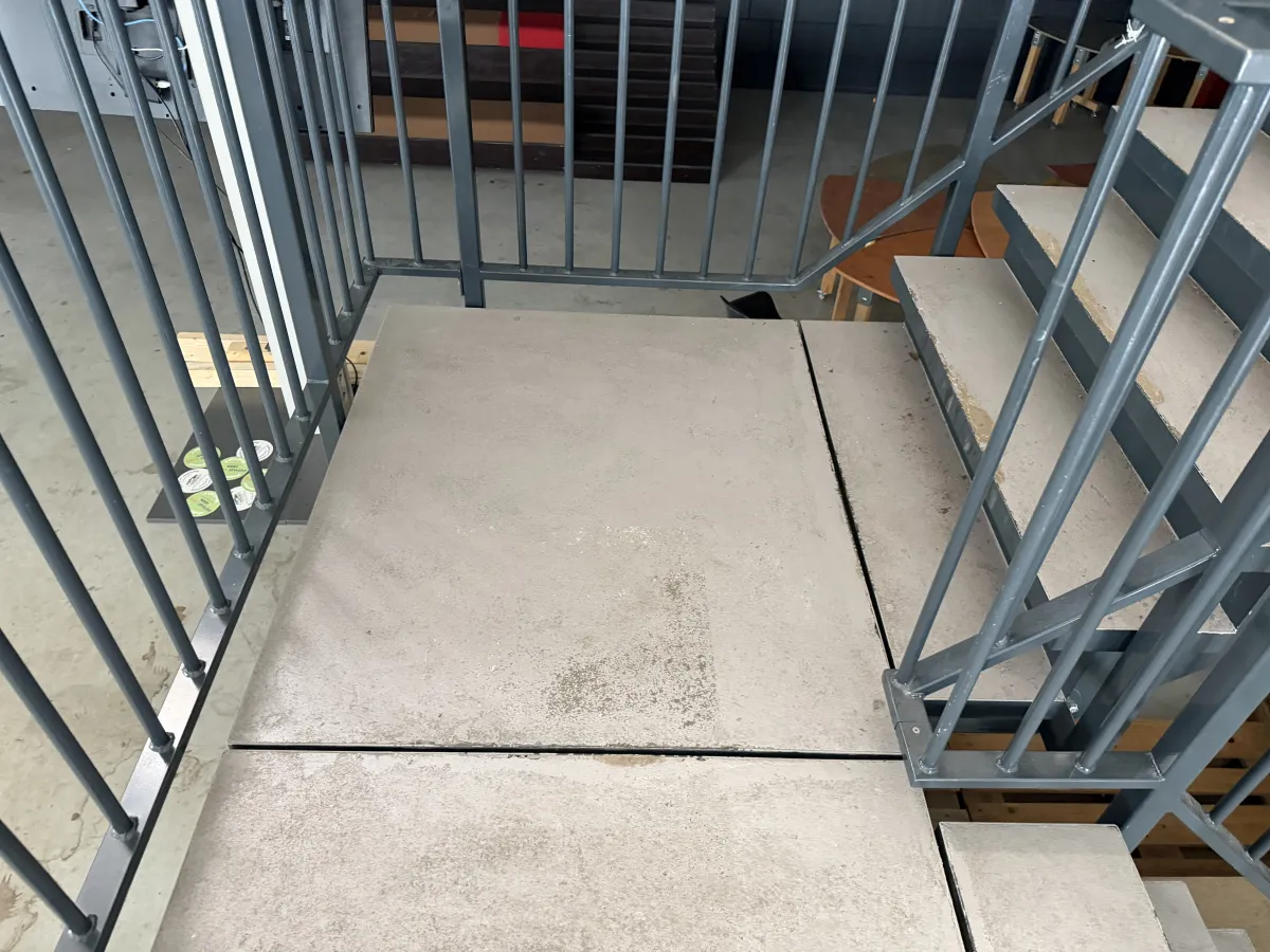 Industrial Steel Mezzanine Staircase with Landing Platform and Railings - Dark Grey