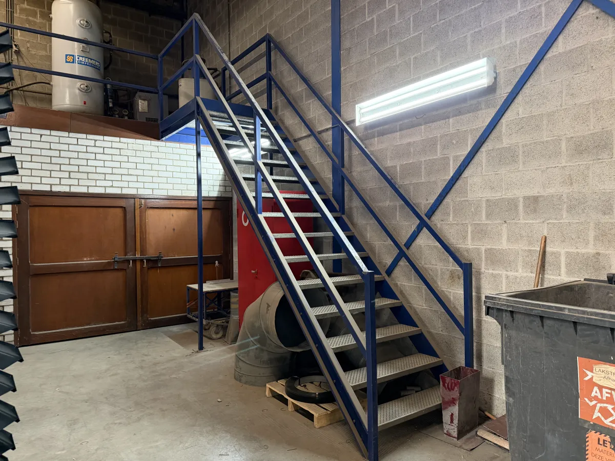Industrial Steel Mezzanine Staircase FH: 3,23 mtr/ W: 1,10 mtr.