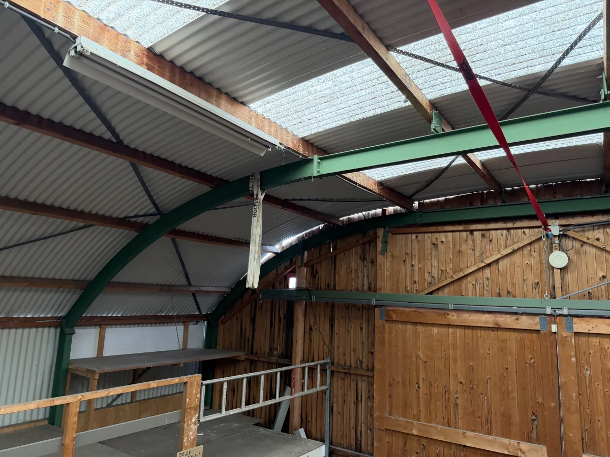 Used Steel Romney Structure with Timber Purlins & Corrugated Roof Sheets (110 m2)