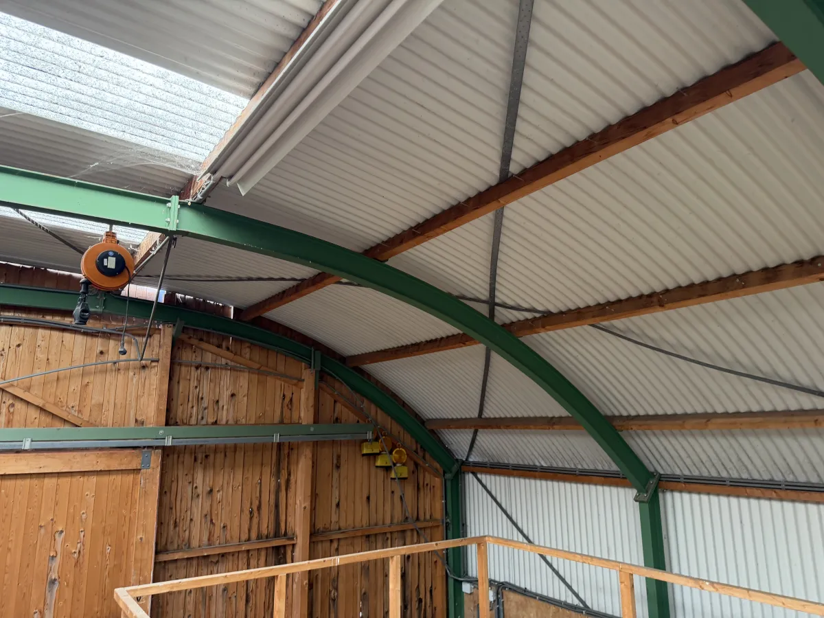 Used Steel Romney Structure with Timber Purlins & Corrugated Roof Sheets (110 m2)