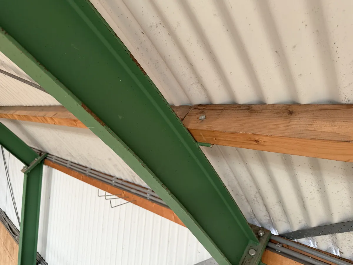 Used Steel Romney Structure with Timber Purlins & Corrugated Roof Sheets (110 m2)