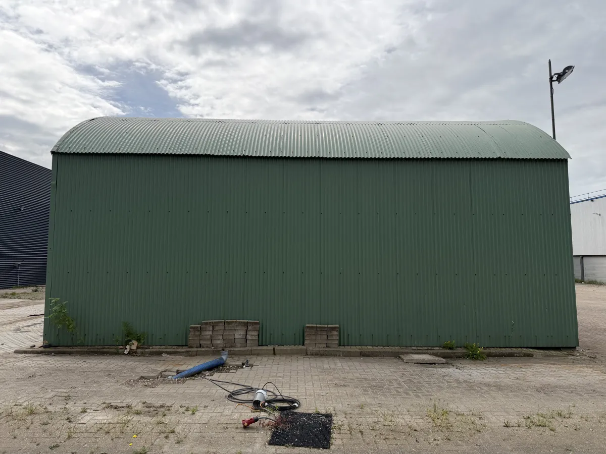 Used Steel Romney Structure with Timber Purlins & Corrugated Roof Sheets (110 m2)