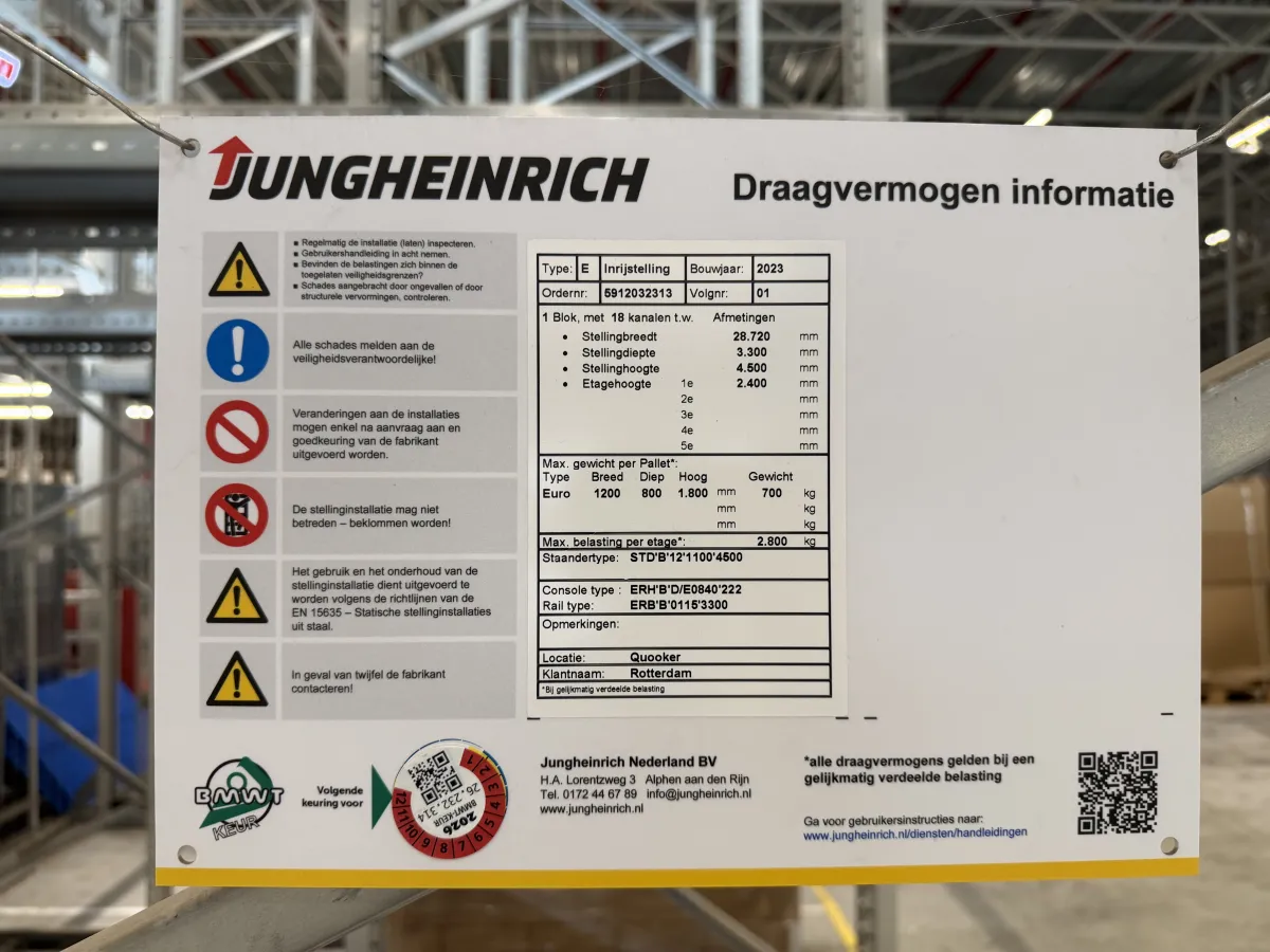 Jungheinrich Pallet Racking System – 18 Channels, 28,720mm Wide, 4,500mm High (2023)
