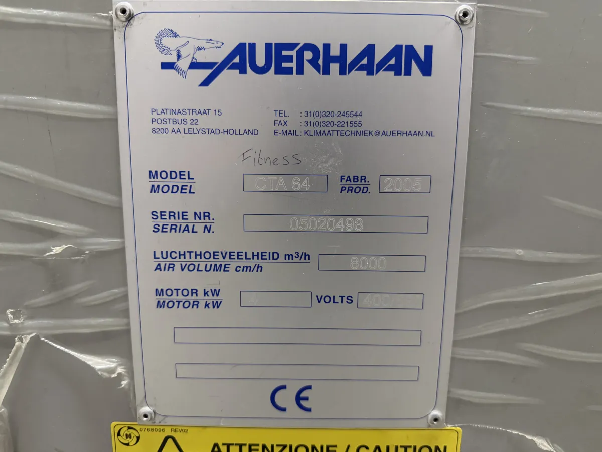 Auerhaan CTA 64 Air Handling Unit 8000 m³/h 4kW 230/400V – 2005