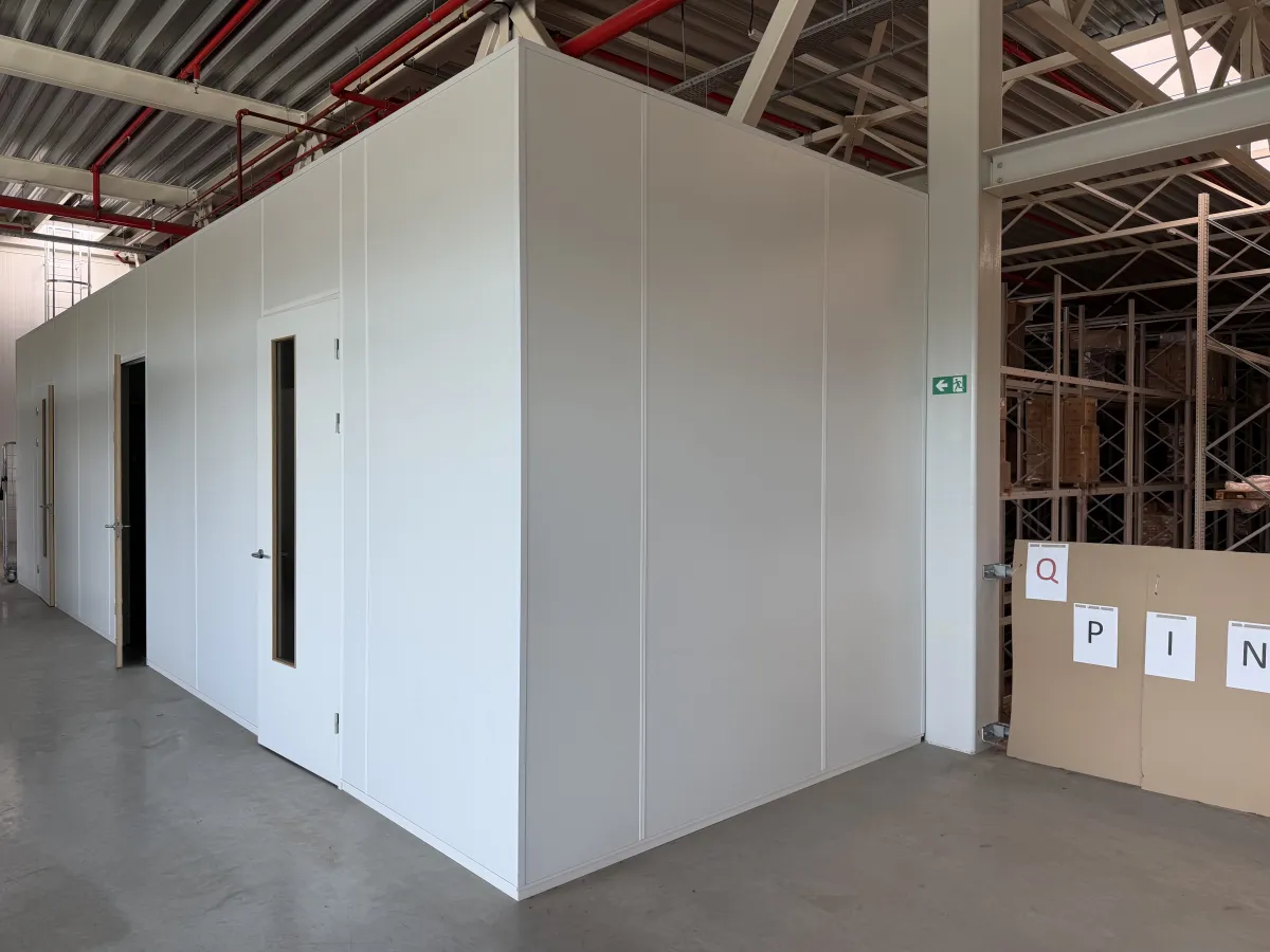 2021 Modular Office Partition System – White Sandwich Panels,  Multiple Doors