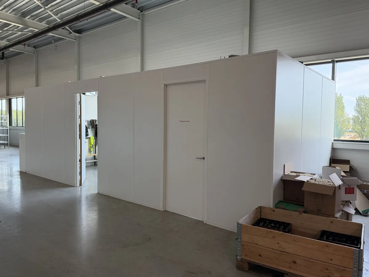 2021 Modular Office Partition System – White Sandwich Panels,  Multiple Doors