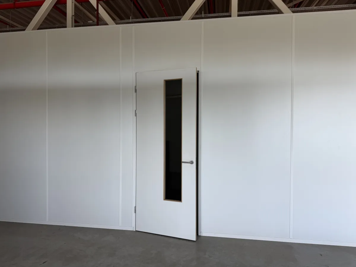 2021 Modular Office Partition System – White Sandwich Panels,  Multiple Doors