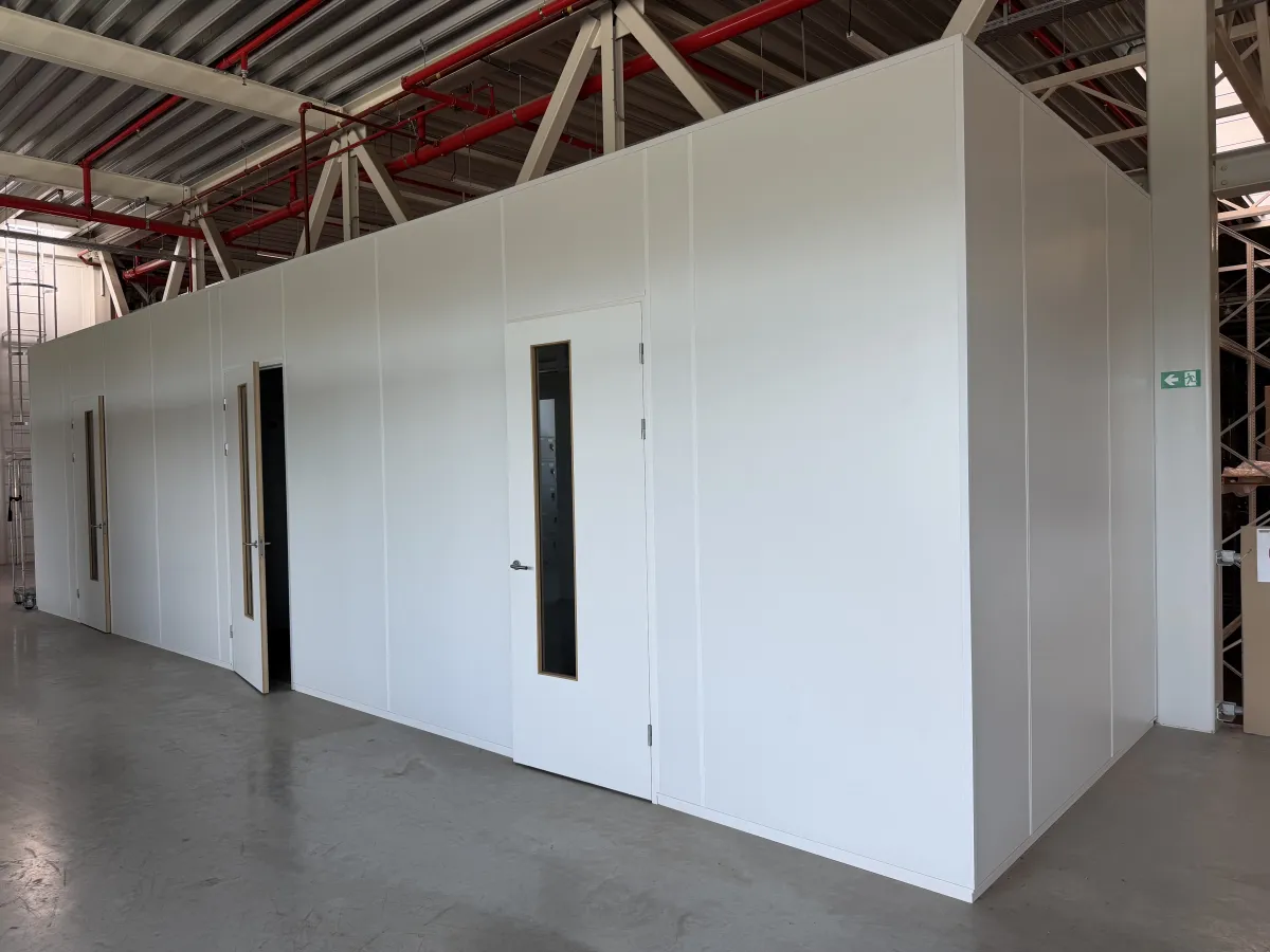 2021 Modular Office Partition System – White Sandwich Panels,  Multiple Doors