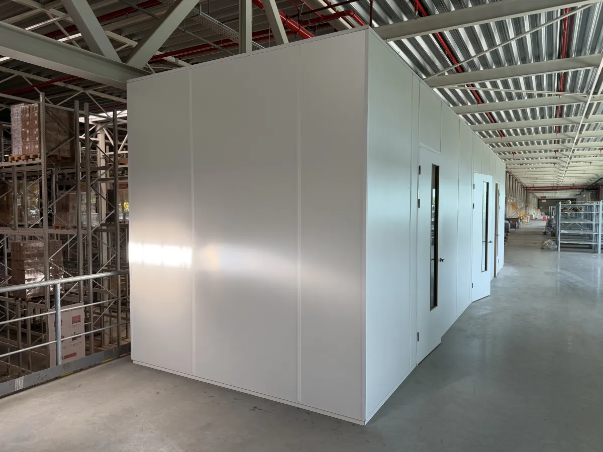 2021 Modular Office Partition System – White Sandwich Panels,  Multiple Doors