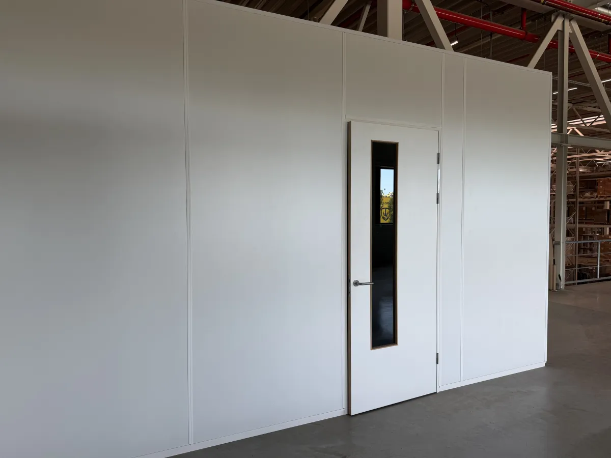 2021 Modular Office Partition System – White Sandwich Panels,  Multiple Doors