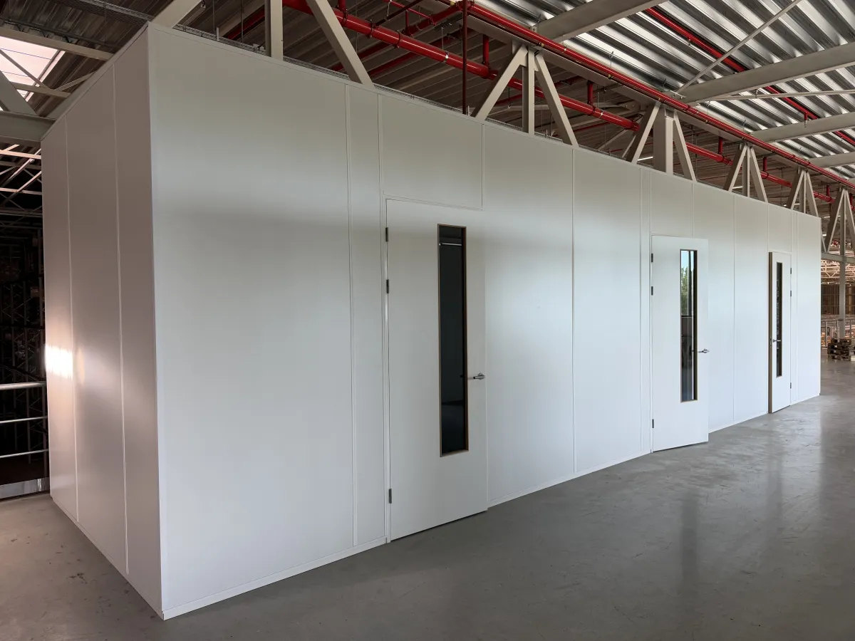 2021 Modular Office Partition System – White Sandwich Panels,  Multiple Doors