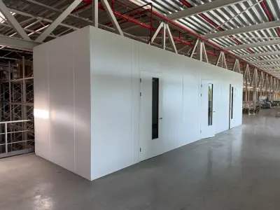 2021 Modular Office Partition System – White Sandwich Panels,  Multiple Doors