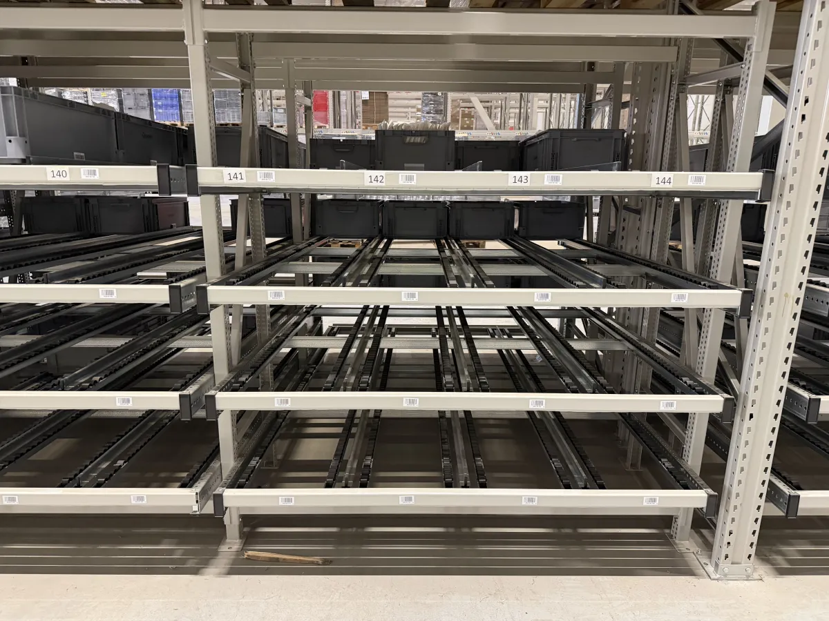 Flow Rack / Carton Live Storage Shelving Units – Roller Lane Pick System, 4-Level