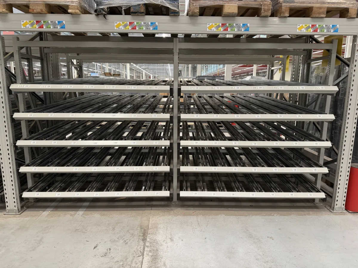 Flow Rack / Carton Live Storage Shelving Units – Roller Lane Pick System, 4-Level