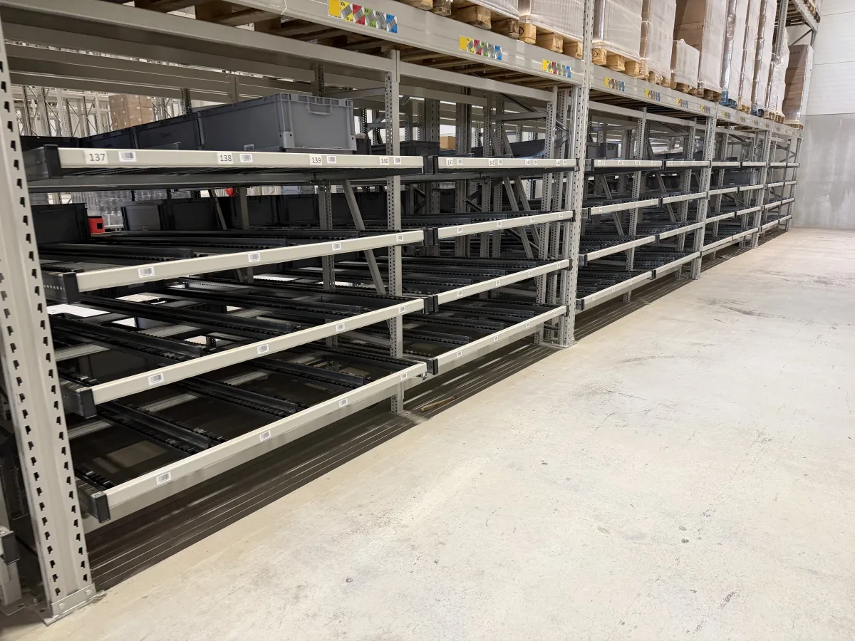 Flow Rack / Carton Live Storage Shelving Units – Roller Lane Pick System, 4-Level