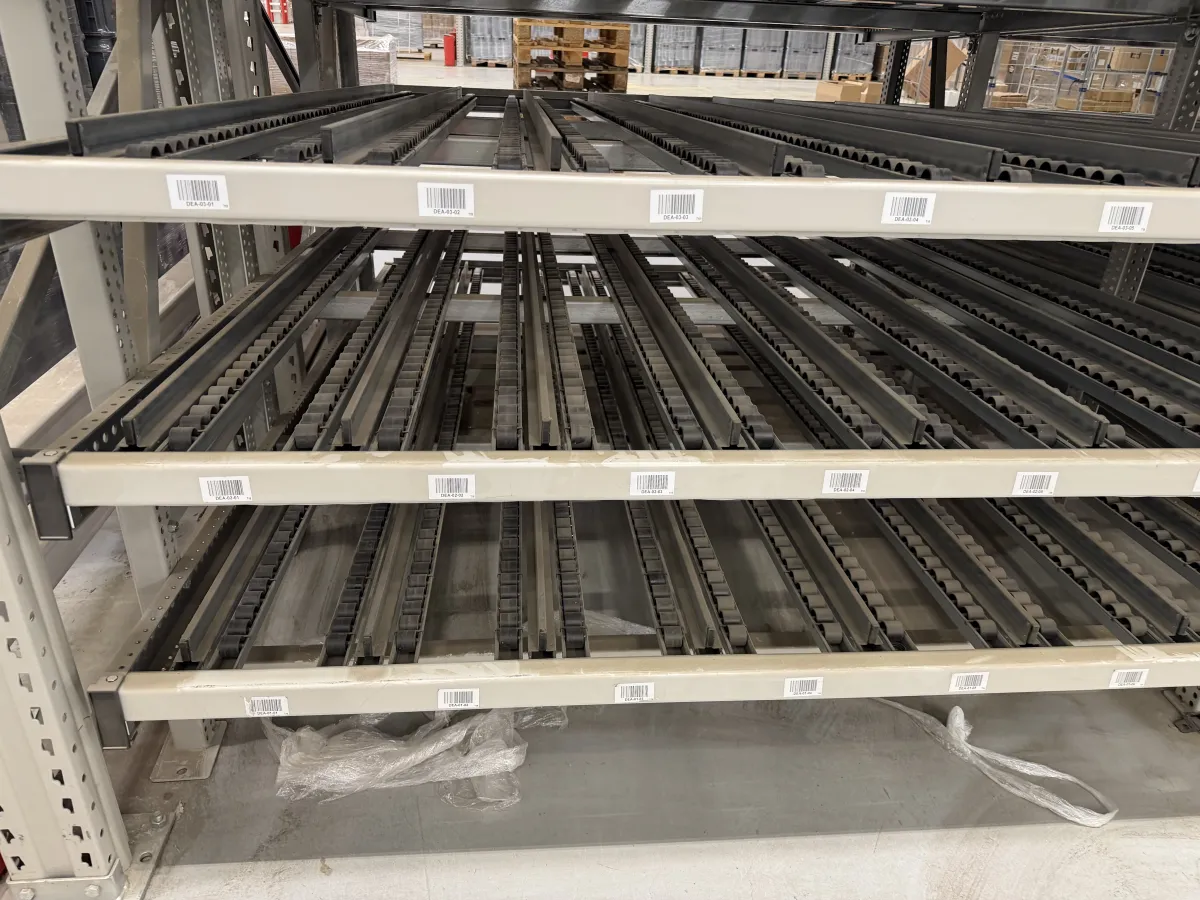 Flow Rack / Carton Live Storage Shelving Units – Roller Lane Pick System, 4-Level