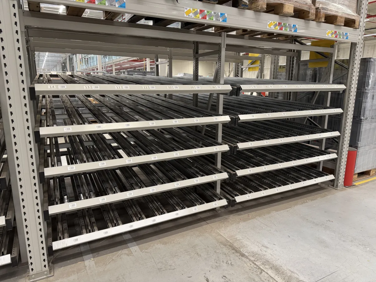 Flow Rack / Carton Live Storage Shelving Units – Roller Lane Pick System, 4-Level