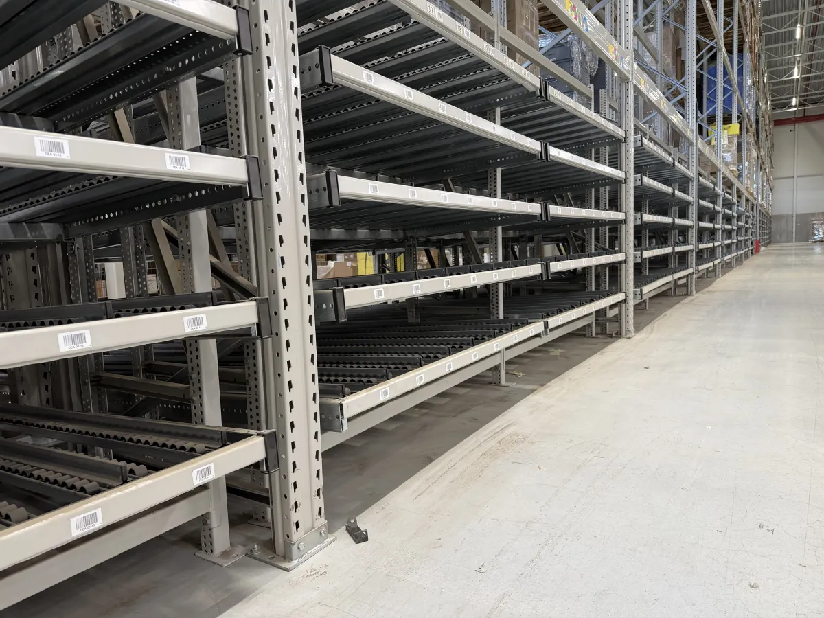 Flow Rack / Carton Live Storage Shelving Units – Roller Lane Pick System, 4-Level