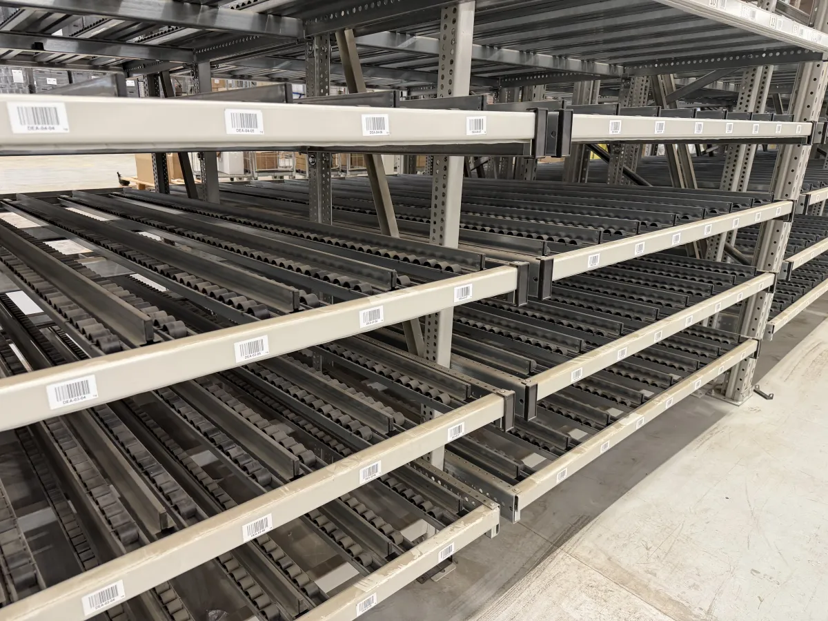 Flow Rack / Carton Live Storage Shelving Units – Roller Lane Pick System, 4-Level