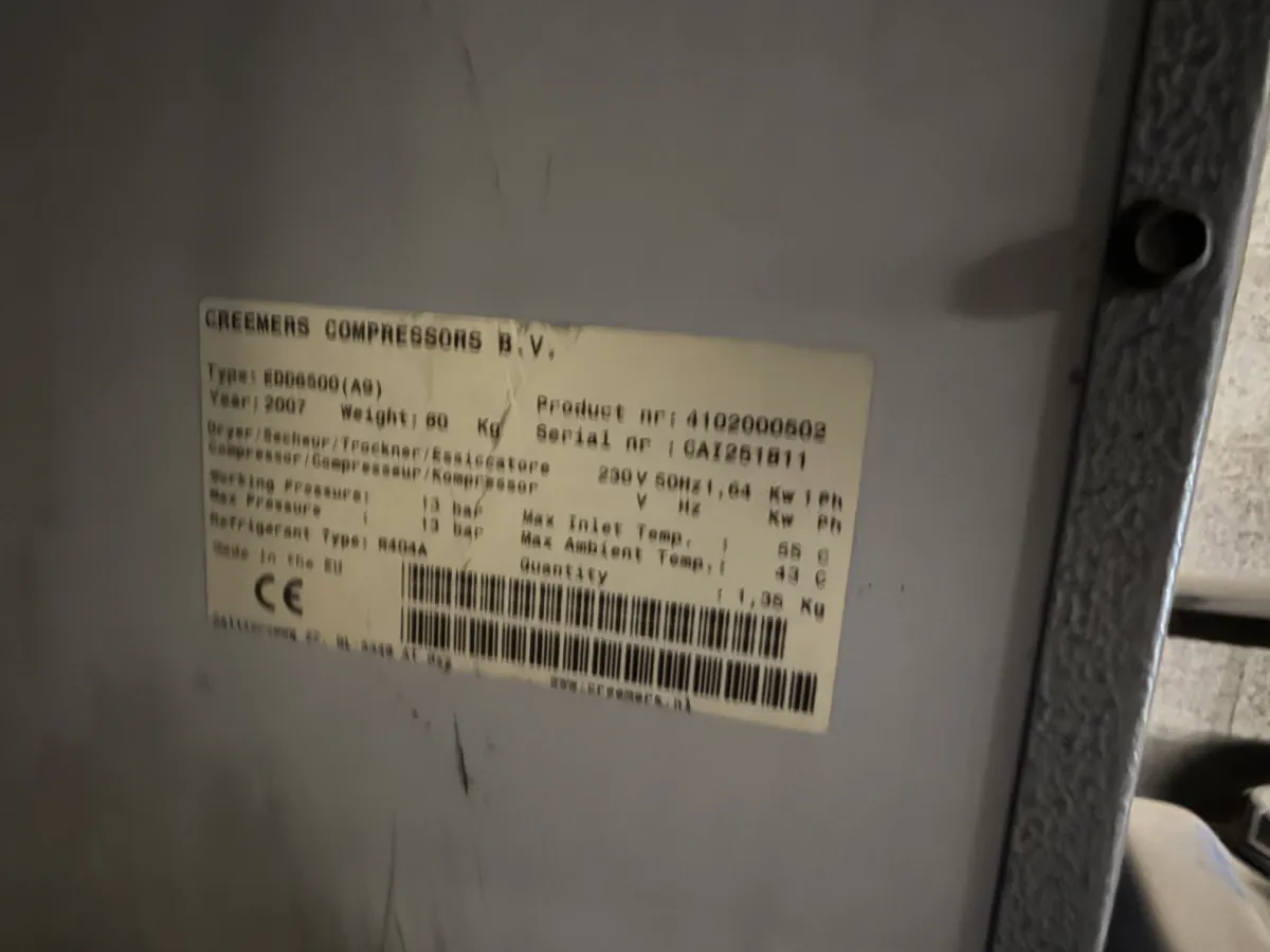Creemers Compressors EDD6500 Refrigerated Air Dryer – 13 bar, R404A, 2007