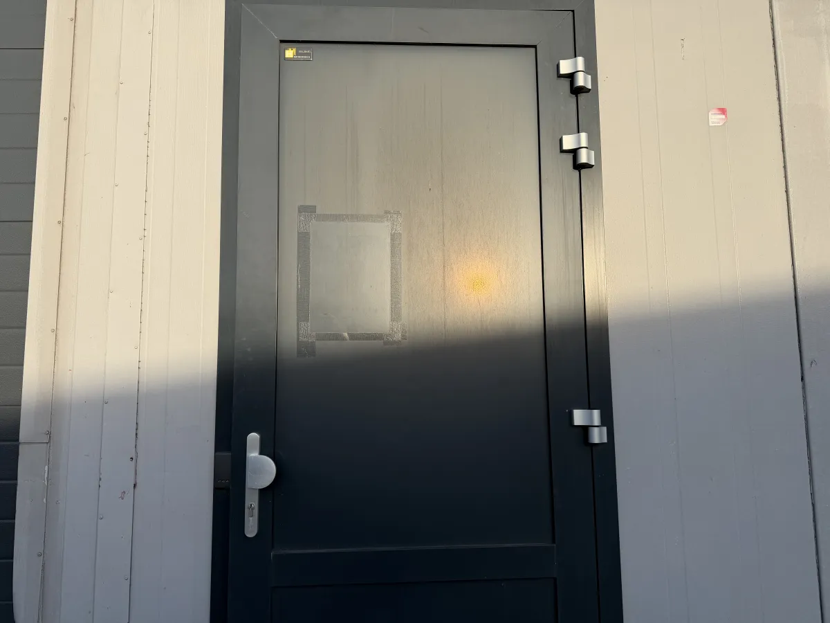 Dark Grey Steel Single Door with Lever Handle, Door Closer & Glass Panel – 1 unit