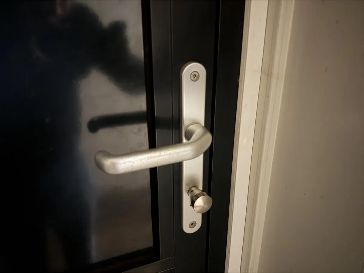 Dark Grey Steel Single Door with Lever Handle, Door Closer & Glass Panel – 1 unit