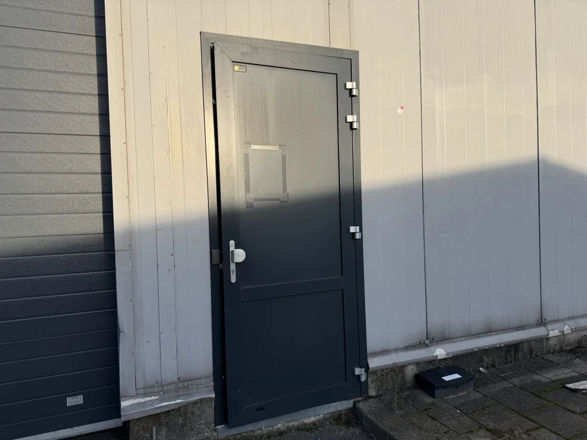 Dark Grey Steel Single Door with Lever Handle, Door Closer & Glass Panel – 1 unit