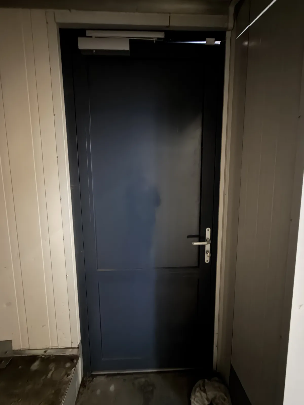 Dark Grey Steel Single Door with Lever Handle, Door Closer & Glass Panel – 1 unit