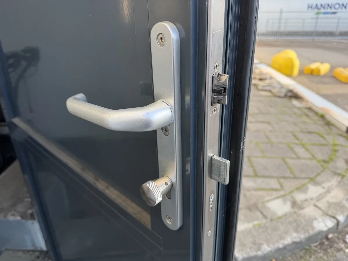 Dark Grey Steel Single Door with Lever Handle, Door Closer & Glass Panel – 1 unit
