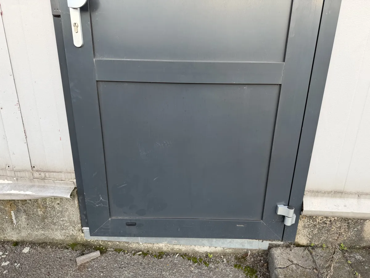 Dark Grey Steel Single Door with Lever Handle, Door Closer & Glass Panel – 1 unit